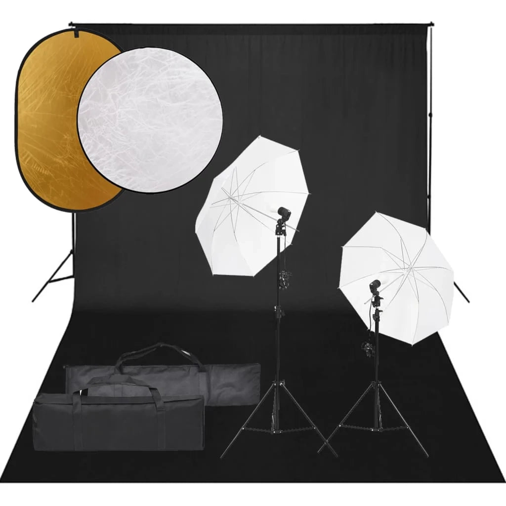 Kit per studio fotografico con illuminazione fondale e riflettore nero 02_0042472