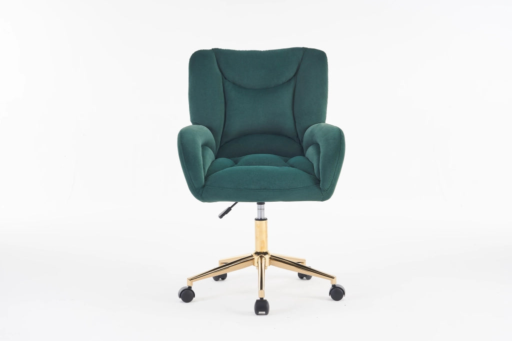 Sedia da ufficio in velluto verde con base dorata