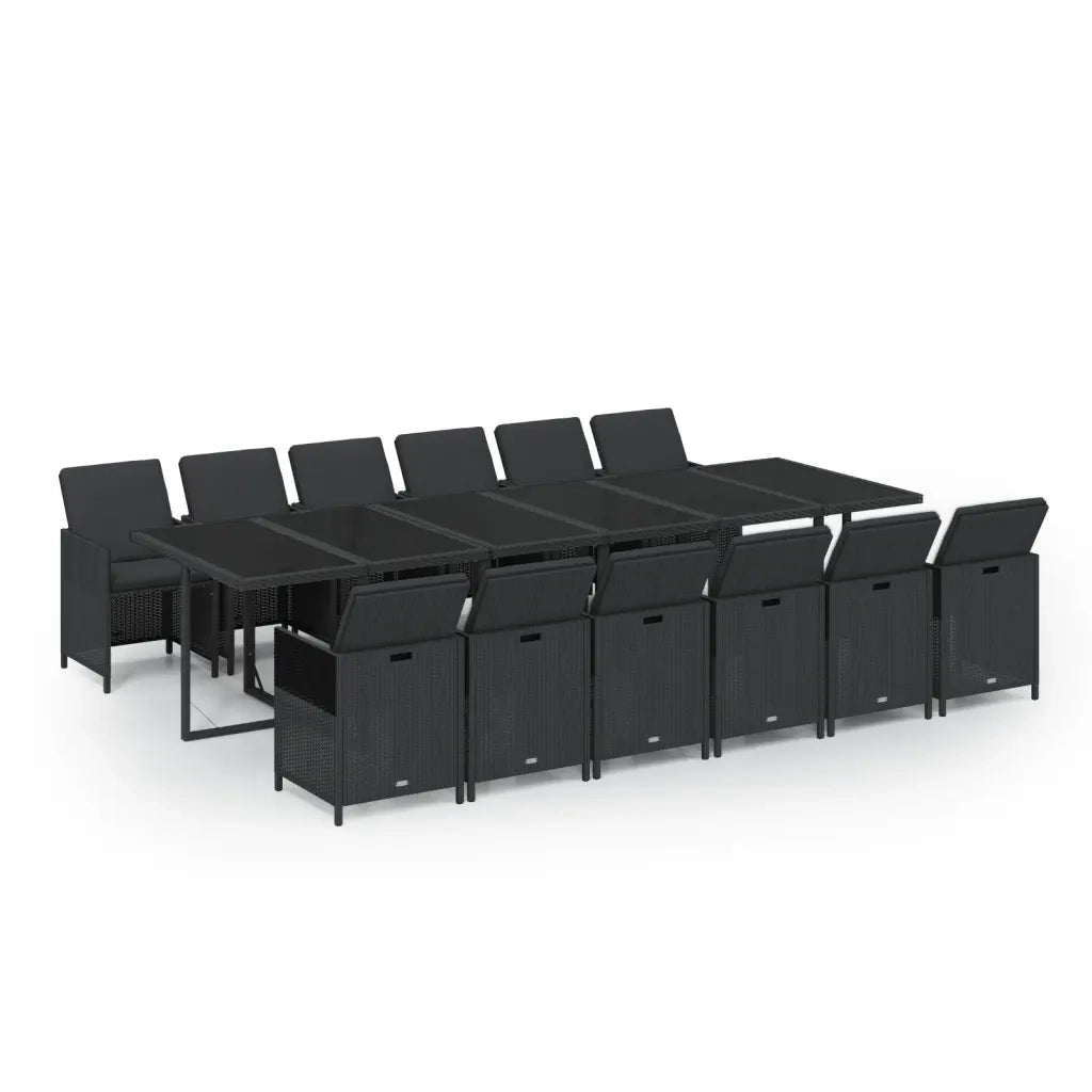 Set da Pranzo per Giardino 13 pz con Cuscini in Polyrattan Nero cod mxl 42912