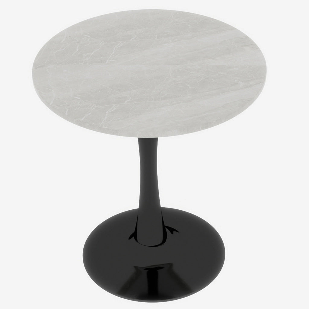 Tavolo da pranzo - rotondo 70 cm - stile mid-century - marmo venato bianco - per 2-4 persone - nero
