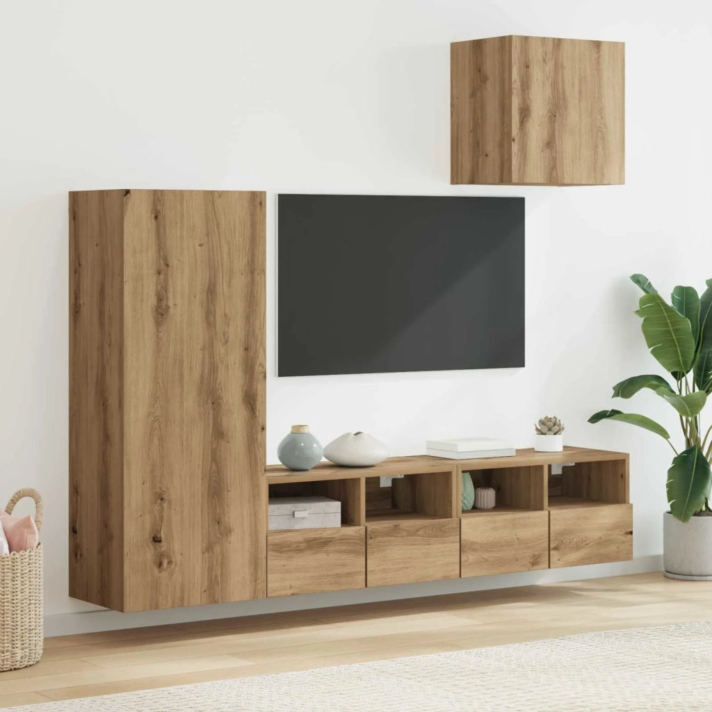 Unità per TV a Muro 4 pz Rovere artigianale 3402780