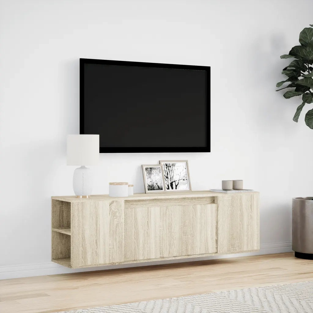 Mobile TV a Parete con Luci LED Rovere Sonoma 135x31x39,5 cm