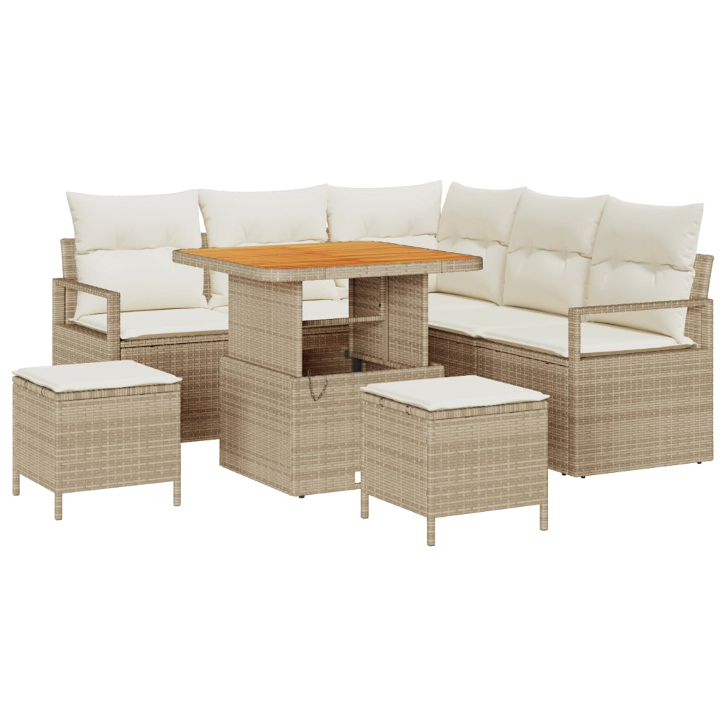 Set Divano da Giardino con Cuscini 8 Pezzi Beige Polyrattan Acacia