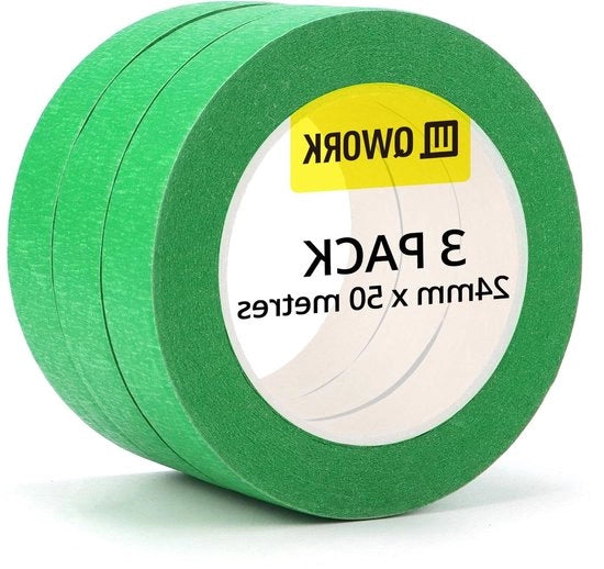 Scheda adesiva per pittura a 3 strati, verde, 24 mm x 50 m, adesivo residuo zero per pittura e rinnovo.