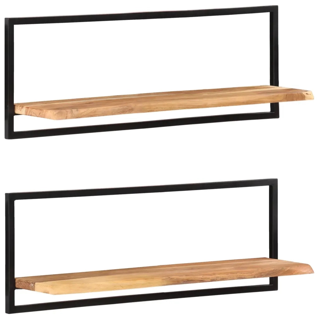 2 pz Mensole Parete | Mensola sospesa 100x24x35 cm Legno Massello Acacia e Acciaio