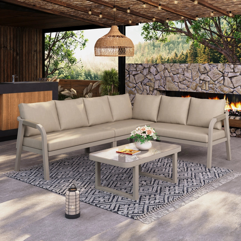Set Divano Angolare da Giardino con Tavolino ¨C Xylo ¨C Polyrattan Beige, 6 Posti