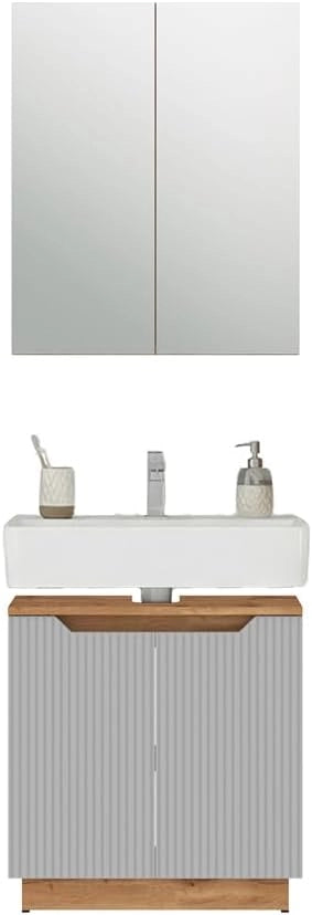 Set di mobili da bagno Lotta, Rovere/grigio a righe, 2 parti