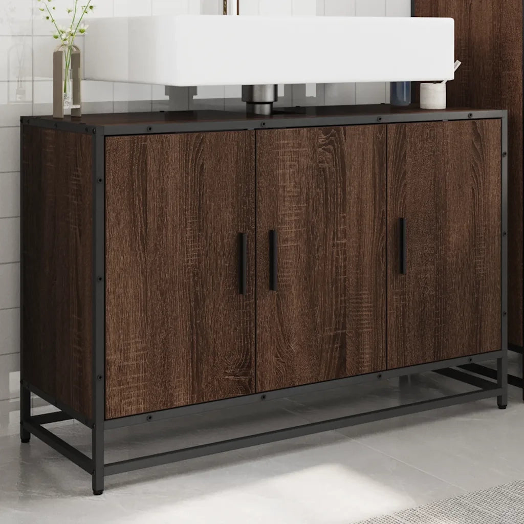 Mobile Lavabo Bagno-Armadietto da bagno Rovere Marrone 90x33x60cm Legno Multistrato