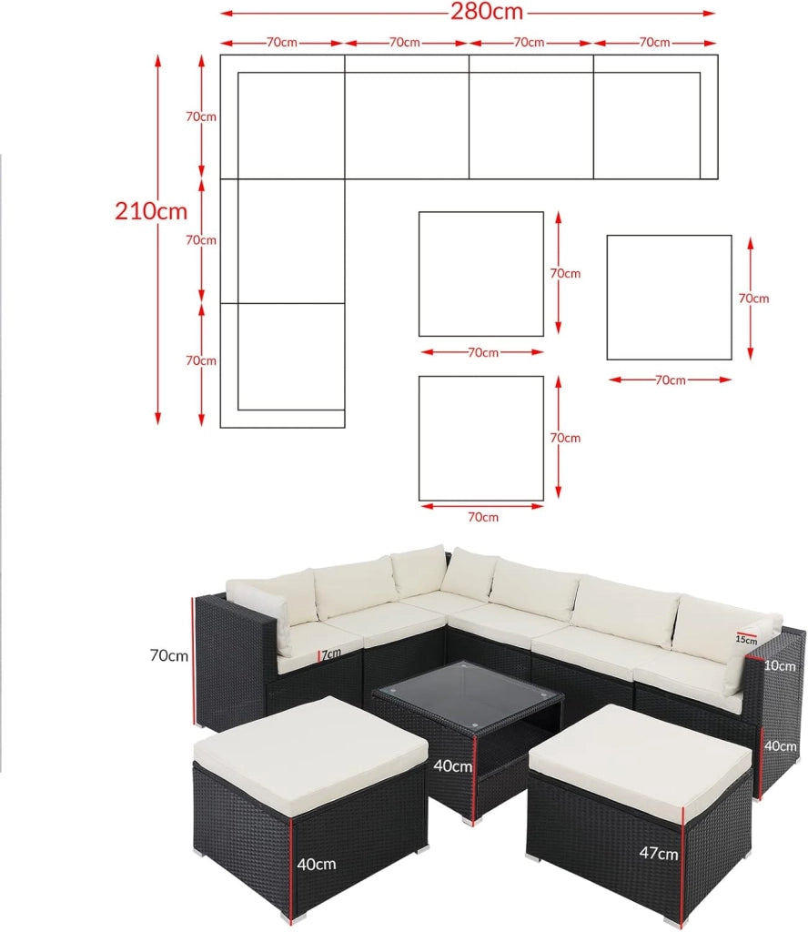 Set Salotto in Polyrattan XL Cuscini Imbottiti Tavolo in Vetro Resistente Mobili da Giardino Salottino Angolo