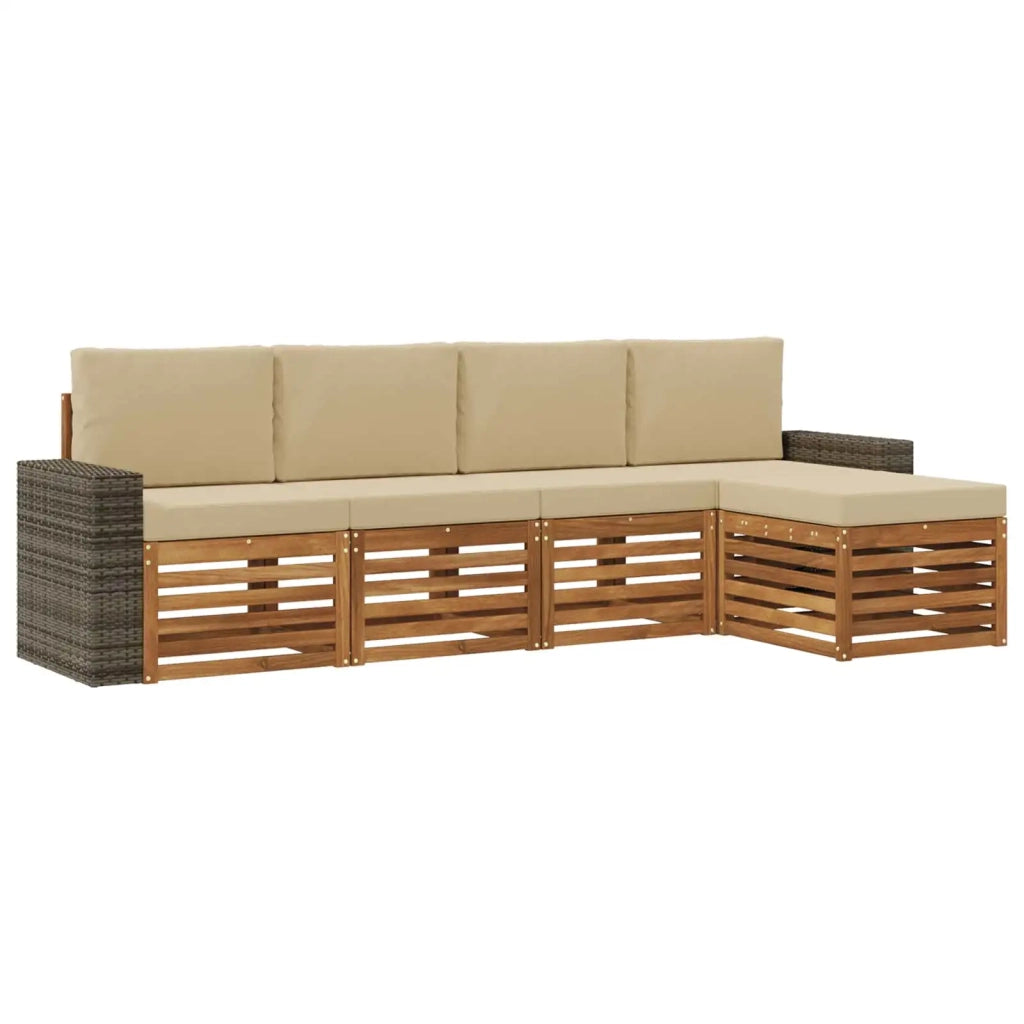 Set di divani da esterno con cuscino 5 pcs Naturale e Beige 3384249