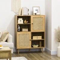 Buffet mobile da soggiorno armadio alto aspetto legno e vimini design 2 porte - dim. 90L x 32,5l x 120H cm