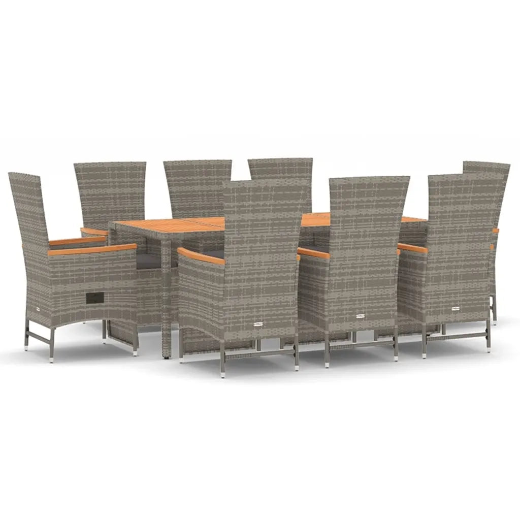 Set da Pranzo da Giardino 9 pz con Cuscini in Polyrattan Grigiocod mxl 124345