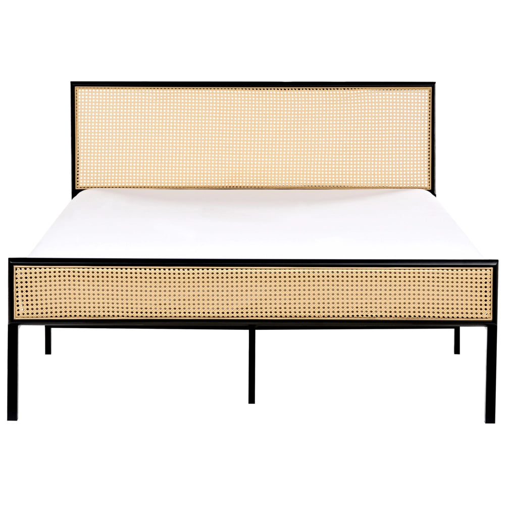 Letto matrimoniale imbottito in tessuto nero con rete a doghe e gambe in legno 140 x 200 cm stile contemporaneo