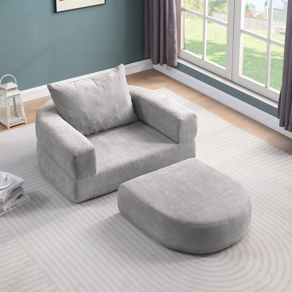 DIVANO MODULARE Minimalista in Chenille Grigio Chiaro