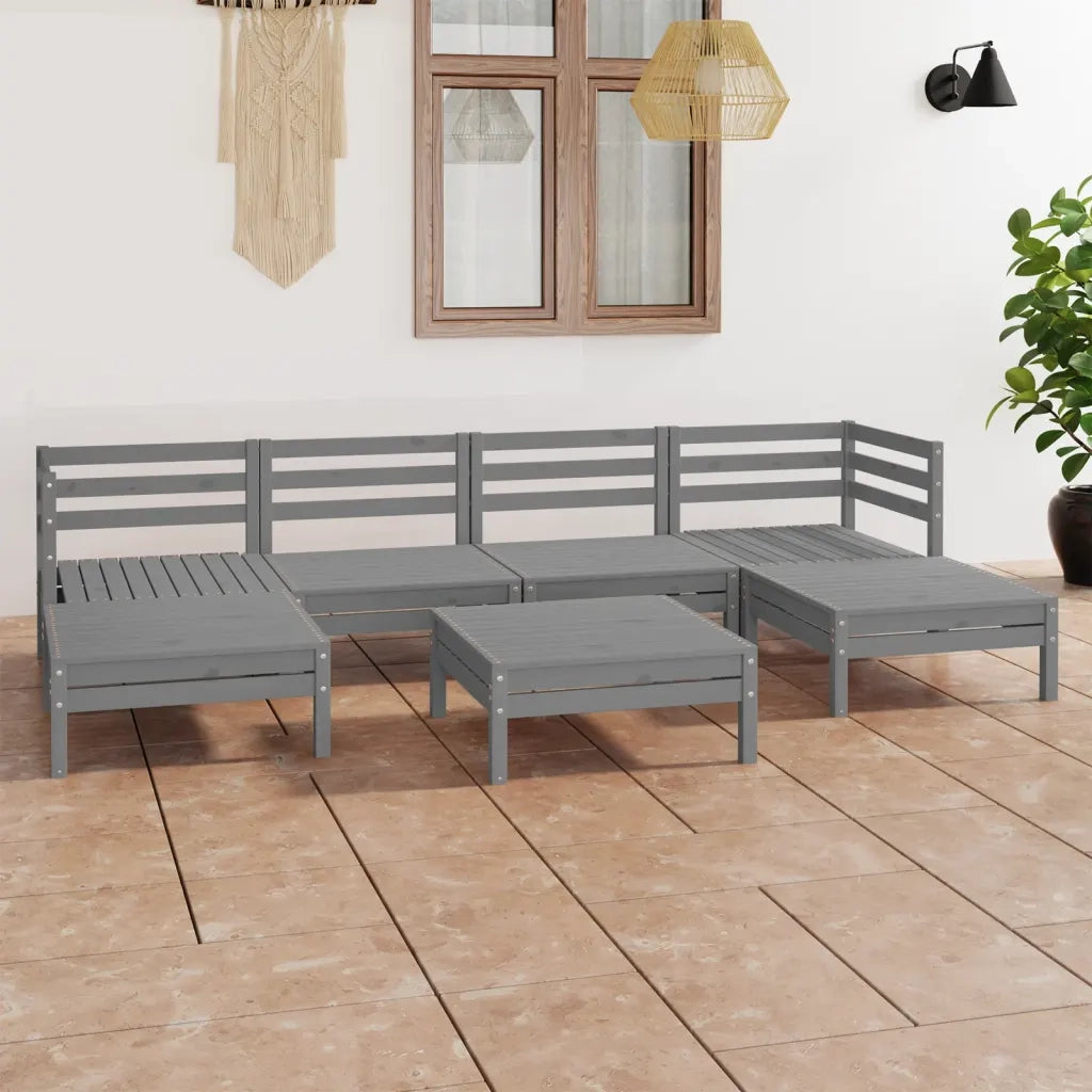 Set Salotto da Giardino 7 pz | Set di Mobili da Esterno in Legno Massello di Pino Grigio