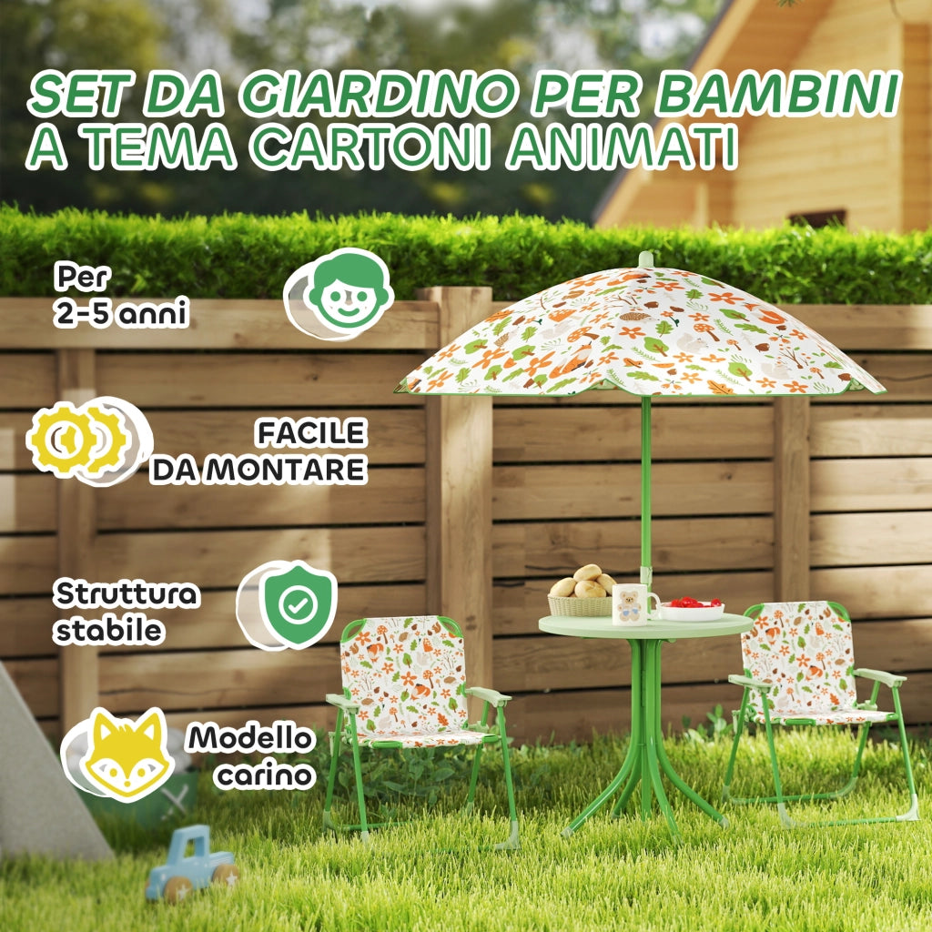 Set Giardino Bambini con 2 Sedie Pieghevoli e Tavolino Rotondo ¨C zephmum ¨C Verde