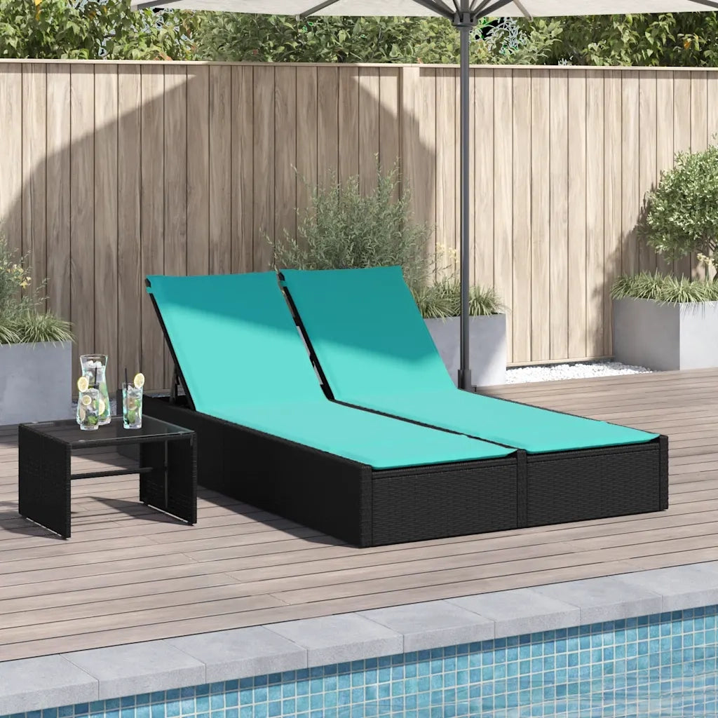 Lettino prendisole doppio con cuscini nero in polyrattan