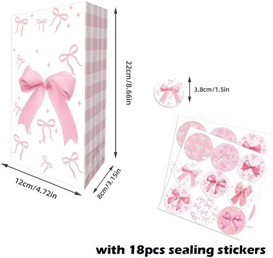 Borse Regalo 12 pezzi - Rosa - Stickers Sigillanti - Borse di Festa - Borse di Regalo - Decorazione di Festa - Borse di Regalo
