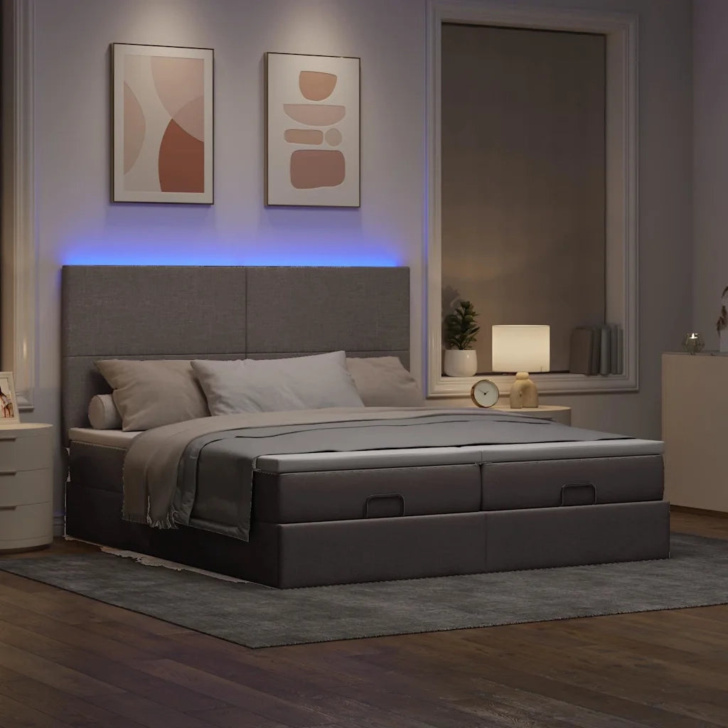 Struttura Letto Pouf con Materassi Tortora 200x200 cm Tessuto 3314531