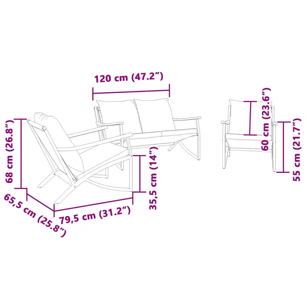 Set Mobili da Balcone 3 pz con Cuscini Nero in Acciaio
