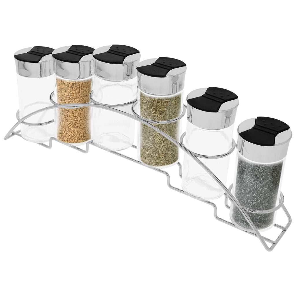 Set 6 Barattoli 90ml con Supporto Inox per Spezie Nero / Argento Cheffinger