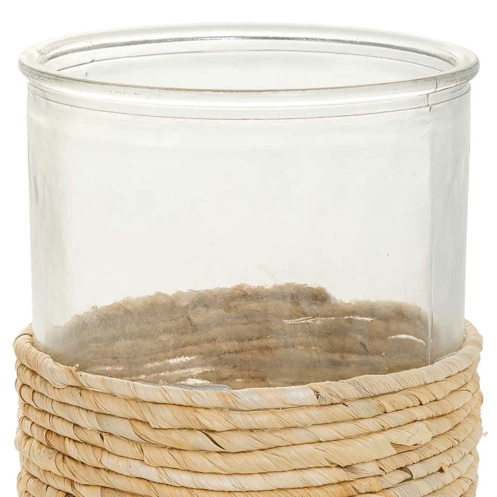 Vaso in vetro marrone e fibra naturale d13x17h
