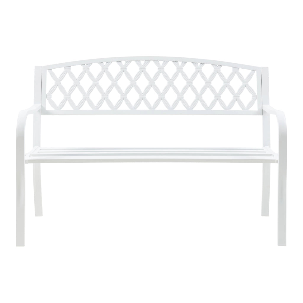 Panca da Giardino Opsasar in Acciaio con Schienale a Motivo Intrecciato 127x54x88 cm - Bianco casa.pro