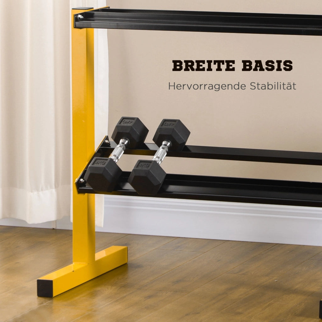 Rastrelliera porta manubri ¨C Xylo ¨C acciaio giallo, 2 ripiani, portata 270 kg, 92,5x50,5x80,5 cm