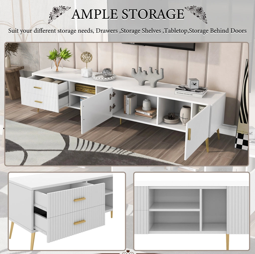 Mobile TV moderno bianco in MDF 180×35×41 cm con 2 cassetti e 2 ante