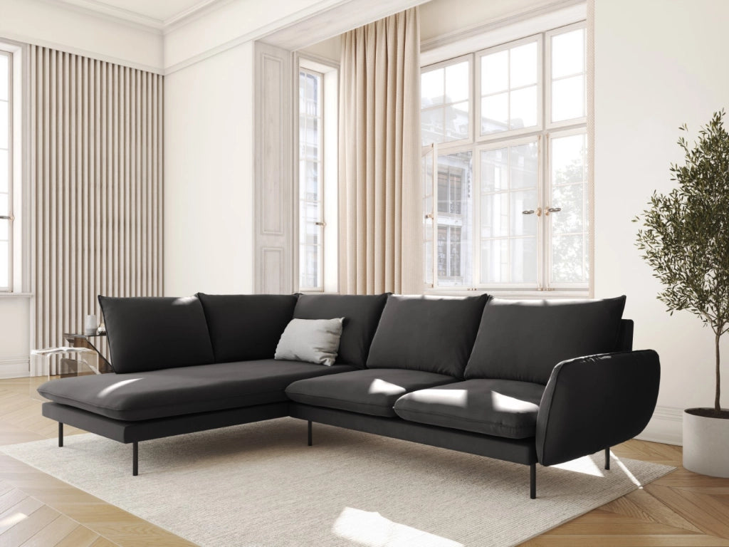 Cosmopolitan Design - Divano angolare sinistro "Vienna" 6 posti in velluto grigio scuro 