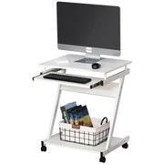 TAVOLO SCRIVANIA PORTA PC PIANO TASTIERA A SCOMPARSA E 4 RUOTE BIANCO
