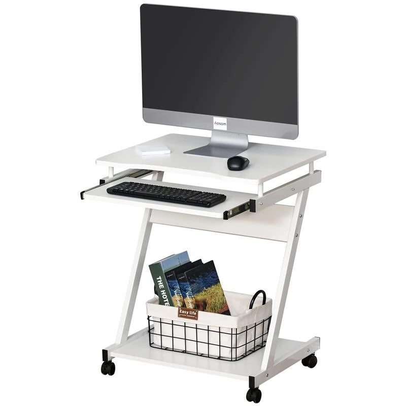 TAVOLO SCRIVANIA PORTA PC PIANO TASTIERA A SCOMPARSA E 4 RUOTE BIANCO