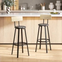 Set di 2 Sgabelli Alti da Cucina con Schienale e Poggiapiedi Rivestiti in PU 75,5 cm Naturale e Nero