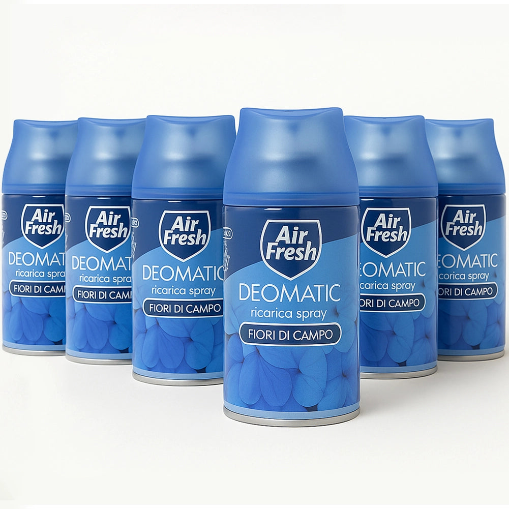 AIR FRESH Deomatic 6 x 250 ml Ricarica Spray Profumatore Ambiente Fiori di Campo