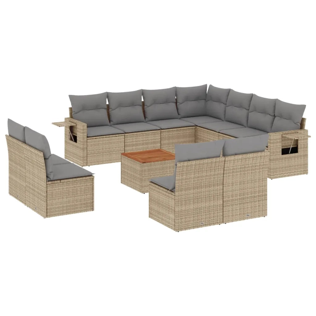 Set Divani da Giardino 12 pz con Cuscini Beige in Polyrattan