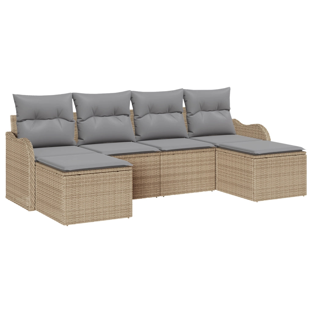 Set di divani da giardino  6 pezzi con cuscini beige rattan poliestere
