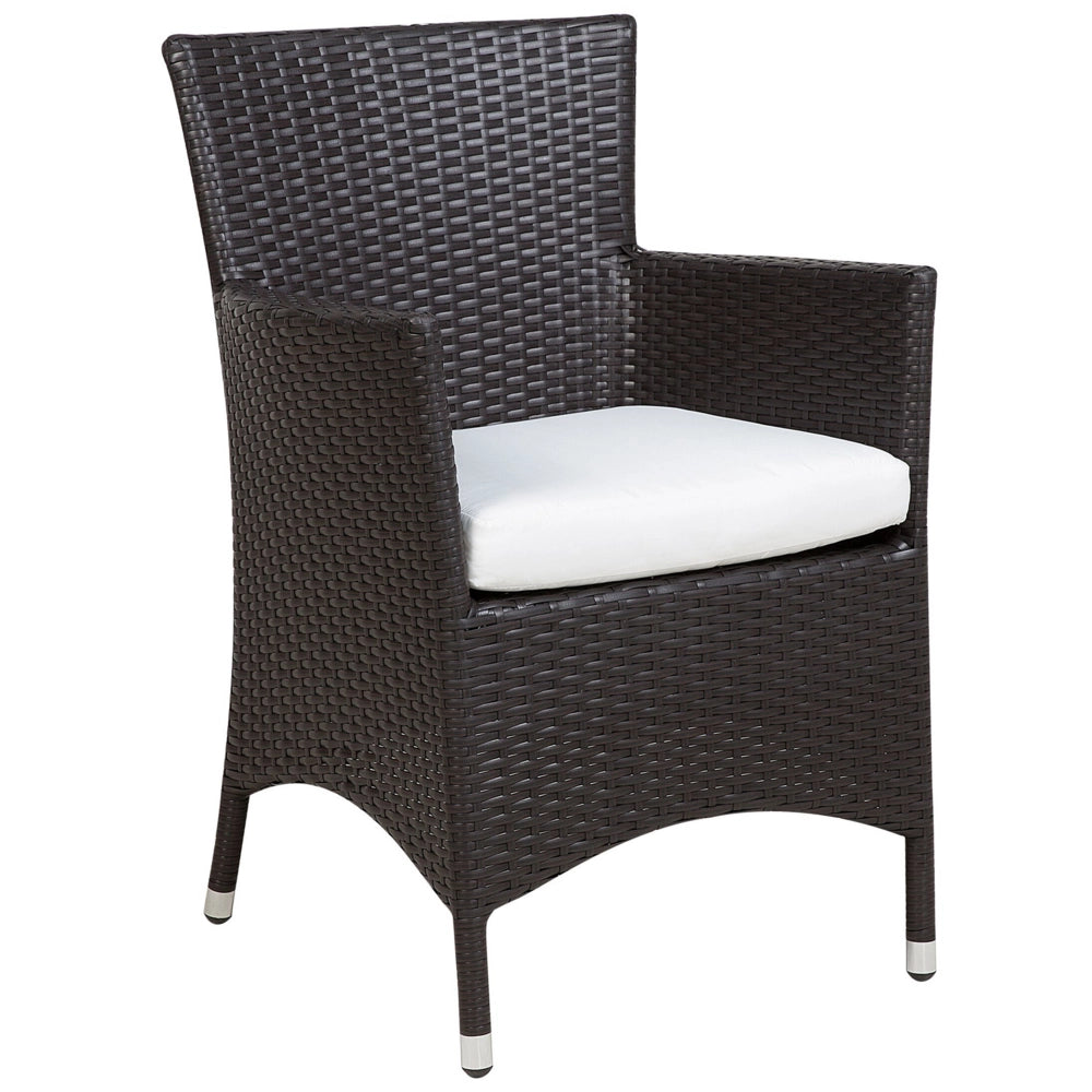 Set di 2 sedie da pranzo da giardino cuscini bianchi in finto rattan marrone
