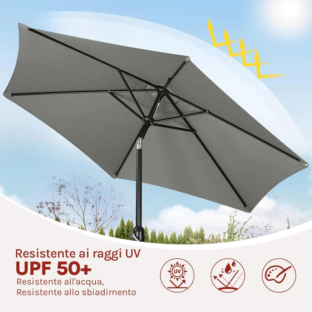 WOLTU Ombrellone da Giardino, Ombrellone da Spiaggia Grande con Manovella, Ombrellone da Esterno, Protezione UV per Terrazza, Mare, Piscina