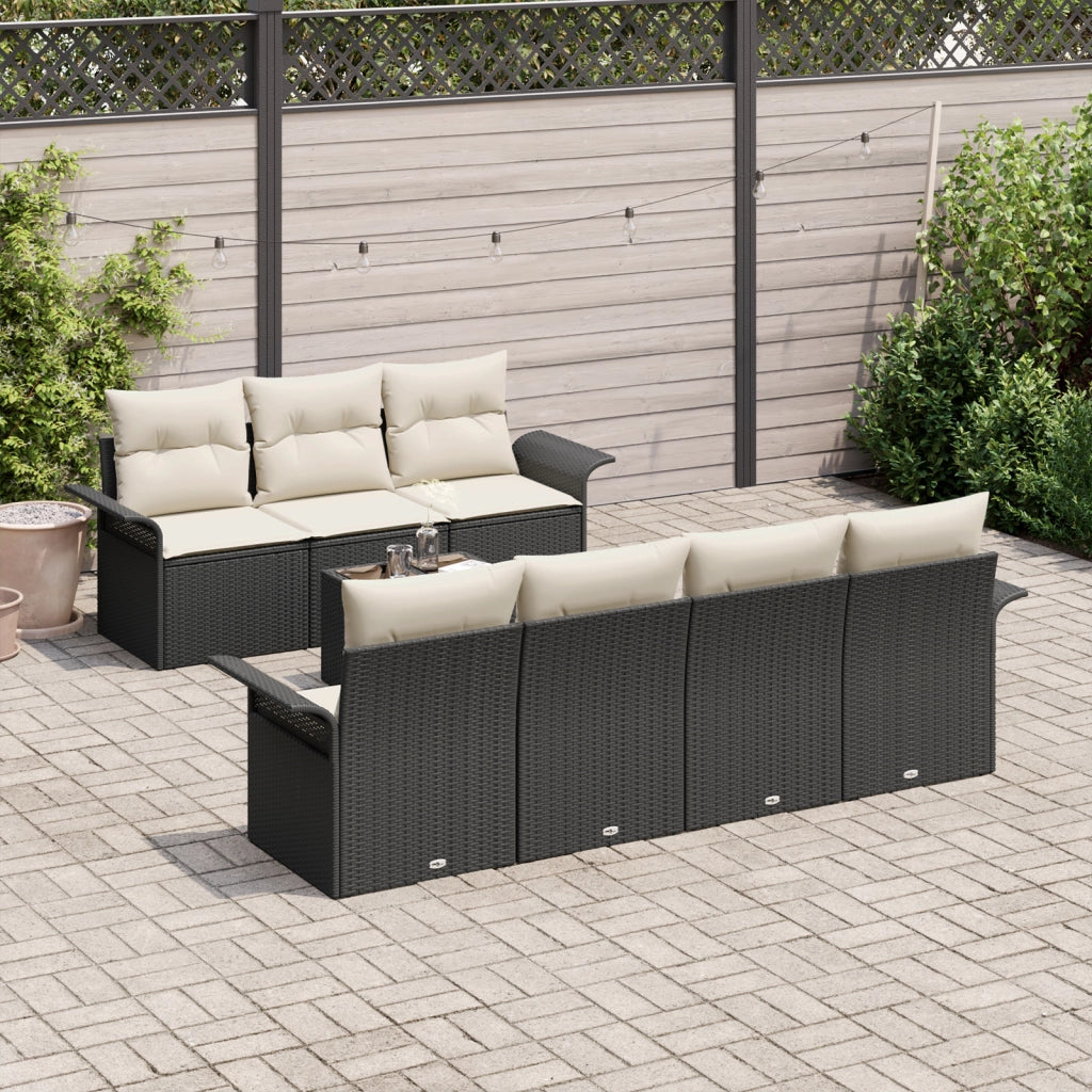 Set Divano da Giardino 8 Pezzi con Cuscini Nero Polyrattan