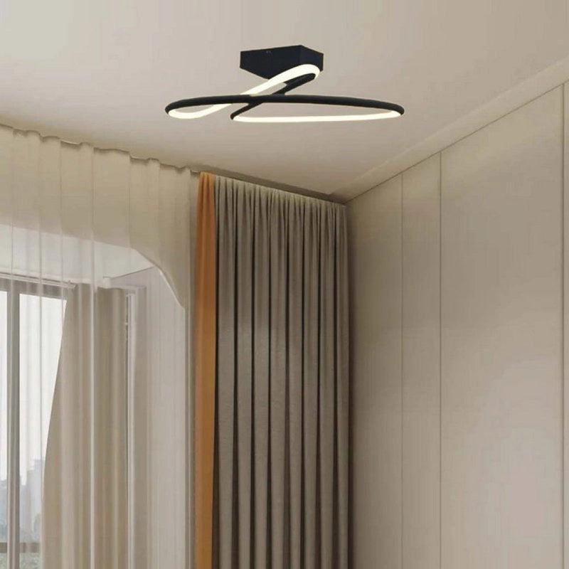 Plafoniera Lampadario LED 20W 2130LM Design Moderno Rotondo Spirale D250X130mm Colore Nero 4000K SKU-6926