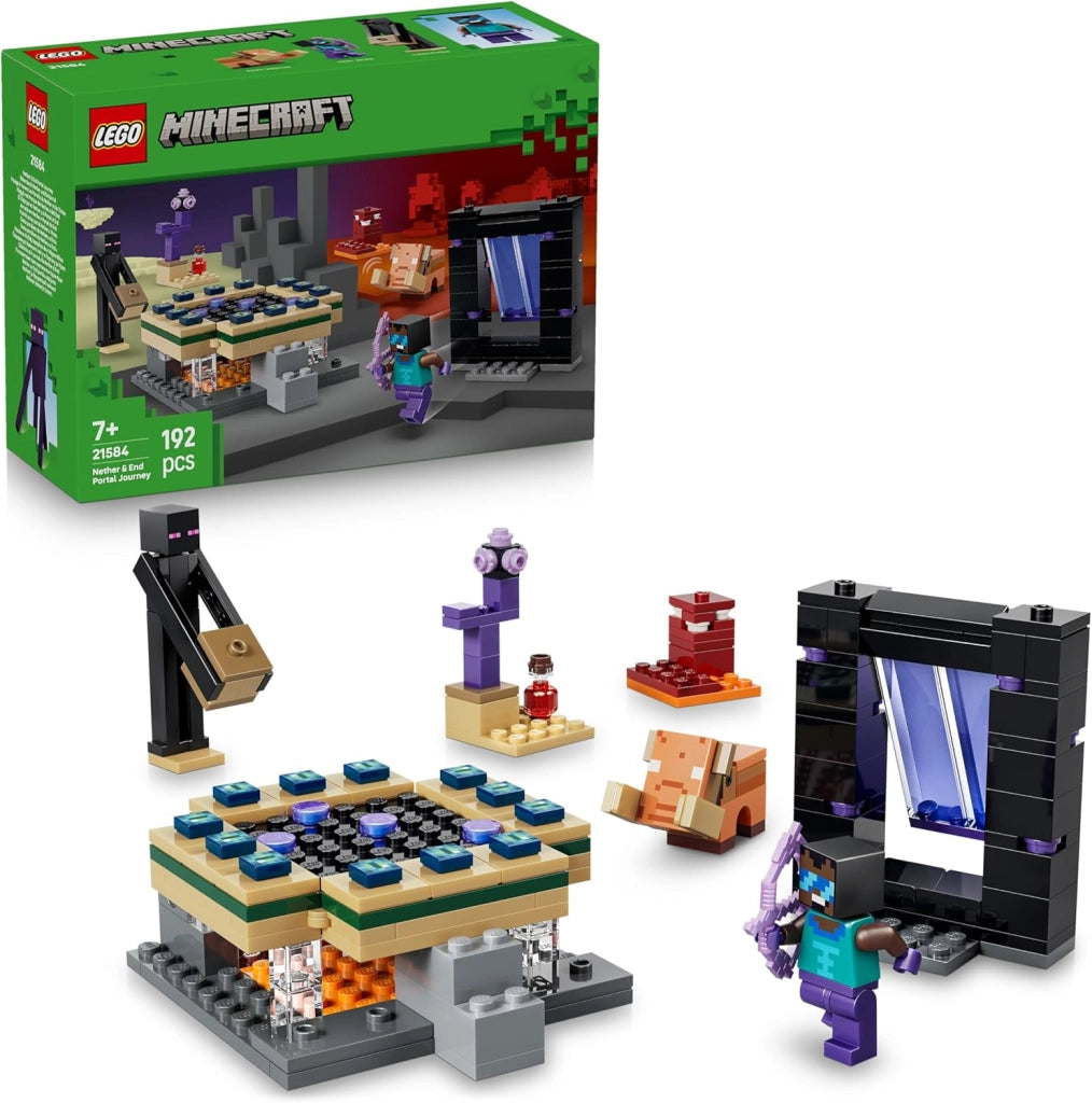 LEGO Minecraft Viaggio nel Portale del Nether e dell`End - Giocattolo da Costruire con Figure di Eroe, Enderman e Baby H
