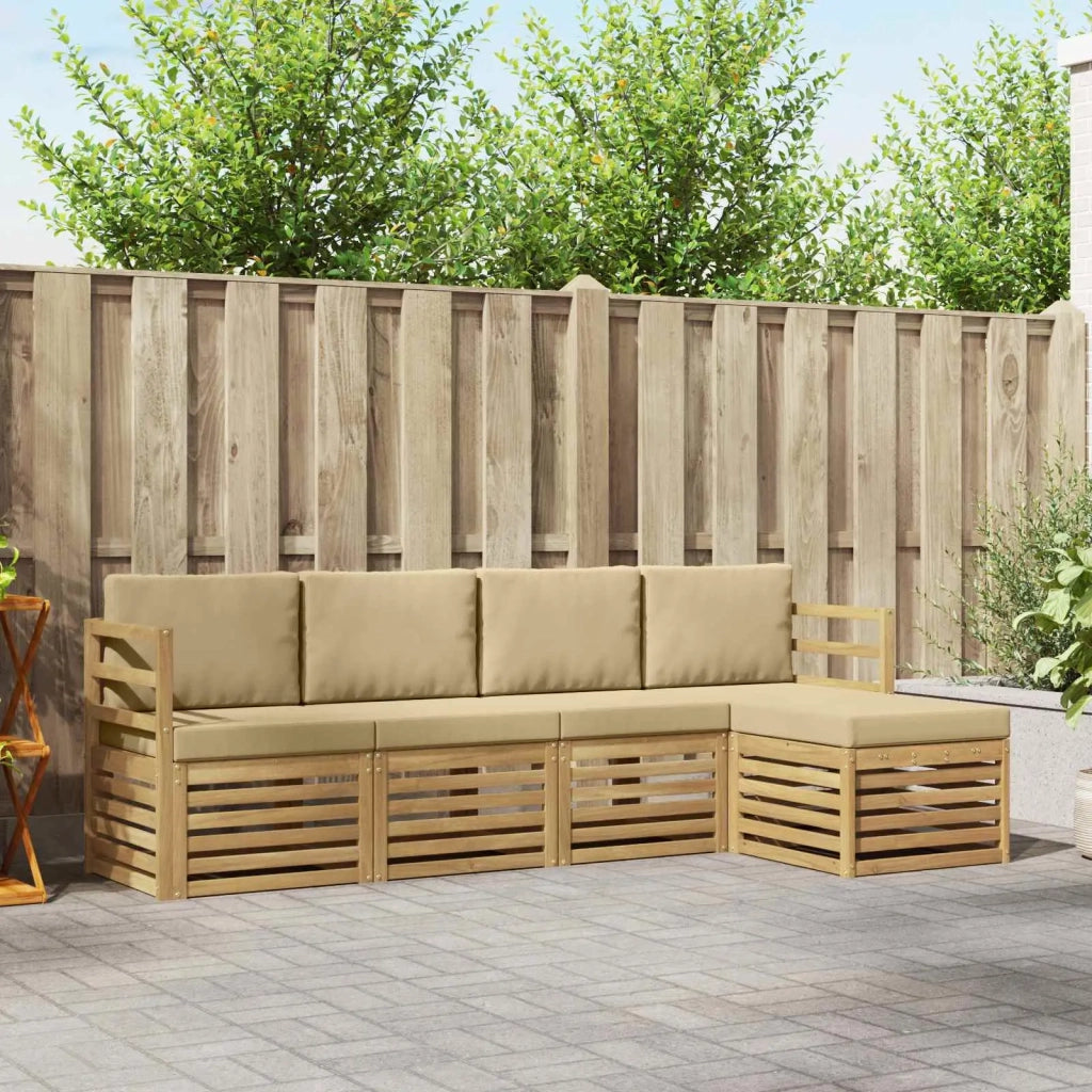 Set di divani da esterno 5 pcs Bianco e Beige Poliestere