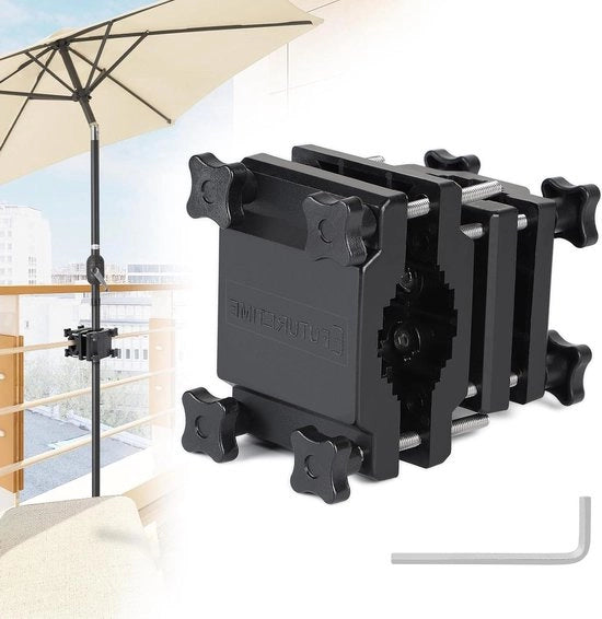 Sostegno per ombrelli per balcone - Chiusura parasole per ringhiere - Adatto per diametri 22-38 mm - Nero
