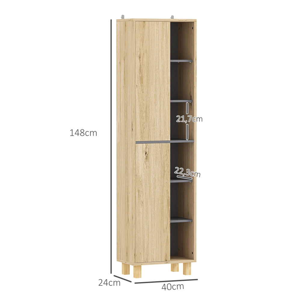 Armadio colonna bagno con 6 ripiani aperti e 2 ante ¨C zephmum ¨C legno naturale
