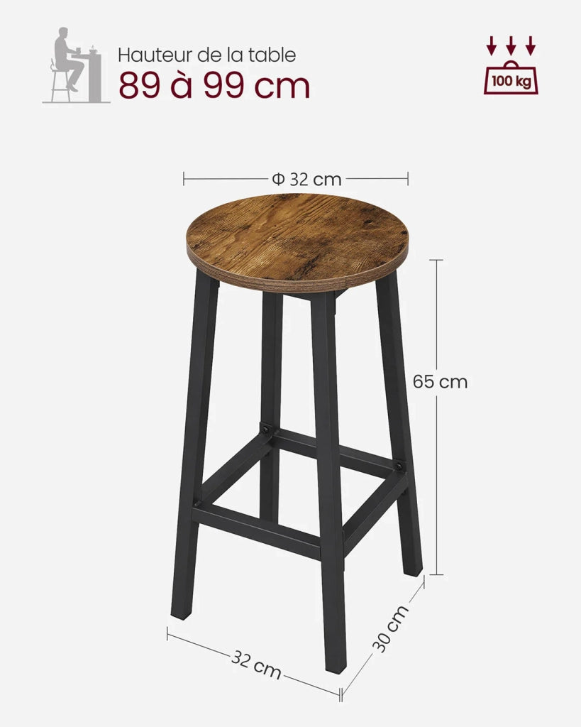 Set di 2 sgabelli alti da bar sedie da cucina struttura in acciaio altezza 65 cm montaggio facile stile industriale marrone 12_0007759