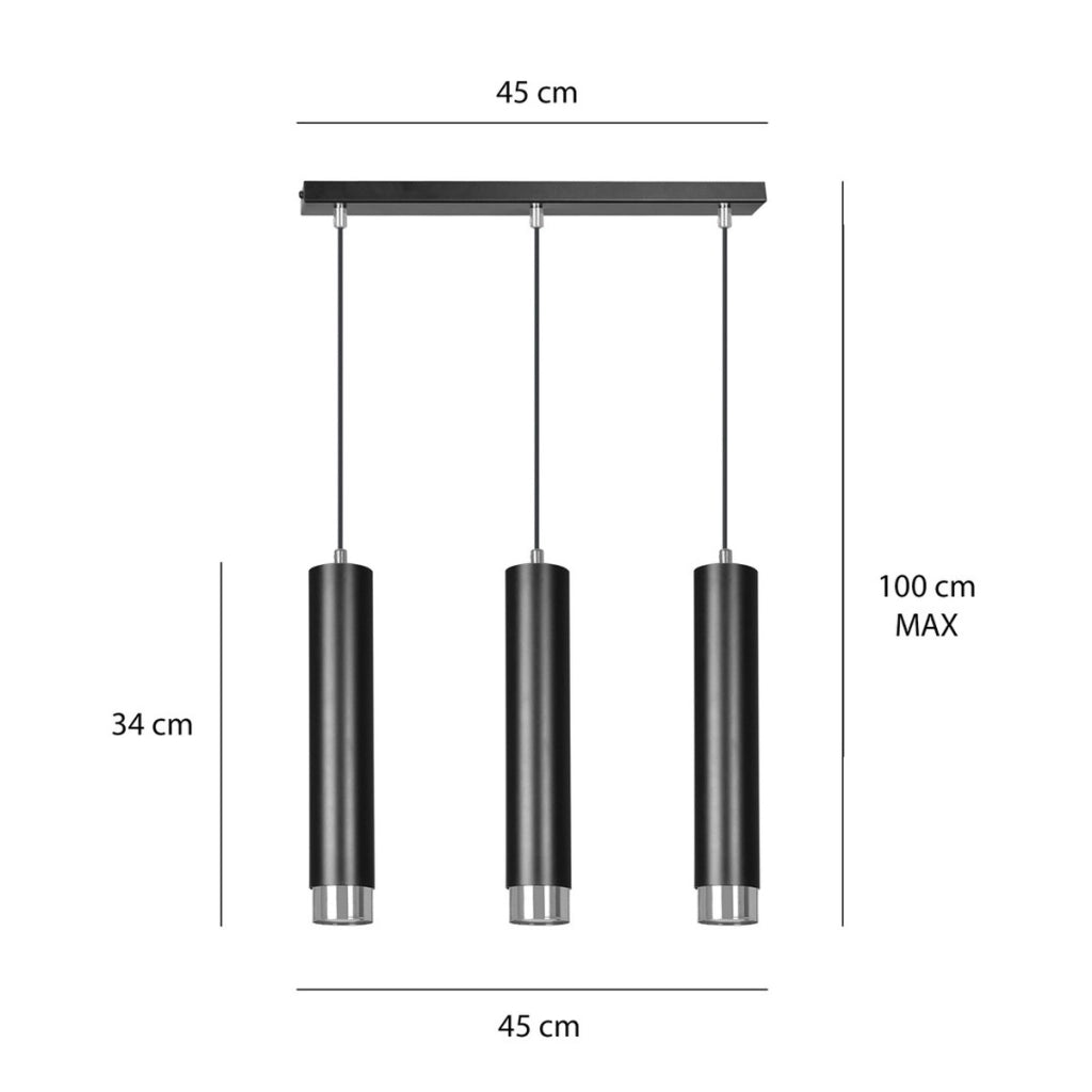 Lampada a sospensione Kibo in acciaio nero con finiture cromate