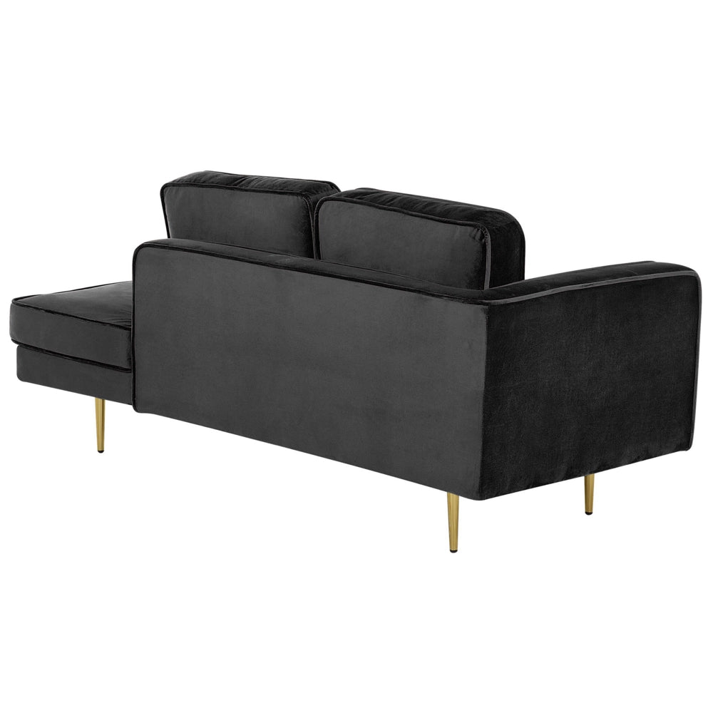 Chaise longue Nero Velluto Imbottito versione sinistra Orientamento Gambe In Metallo Rafforzamento Cuscino Design Moderno