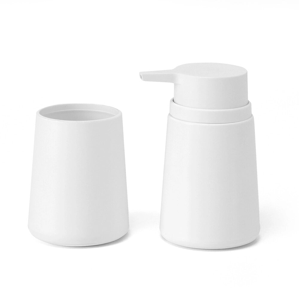 Set accessori bagno con dispenser e portaspazzolini bianco crema design tondo Pop