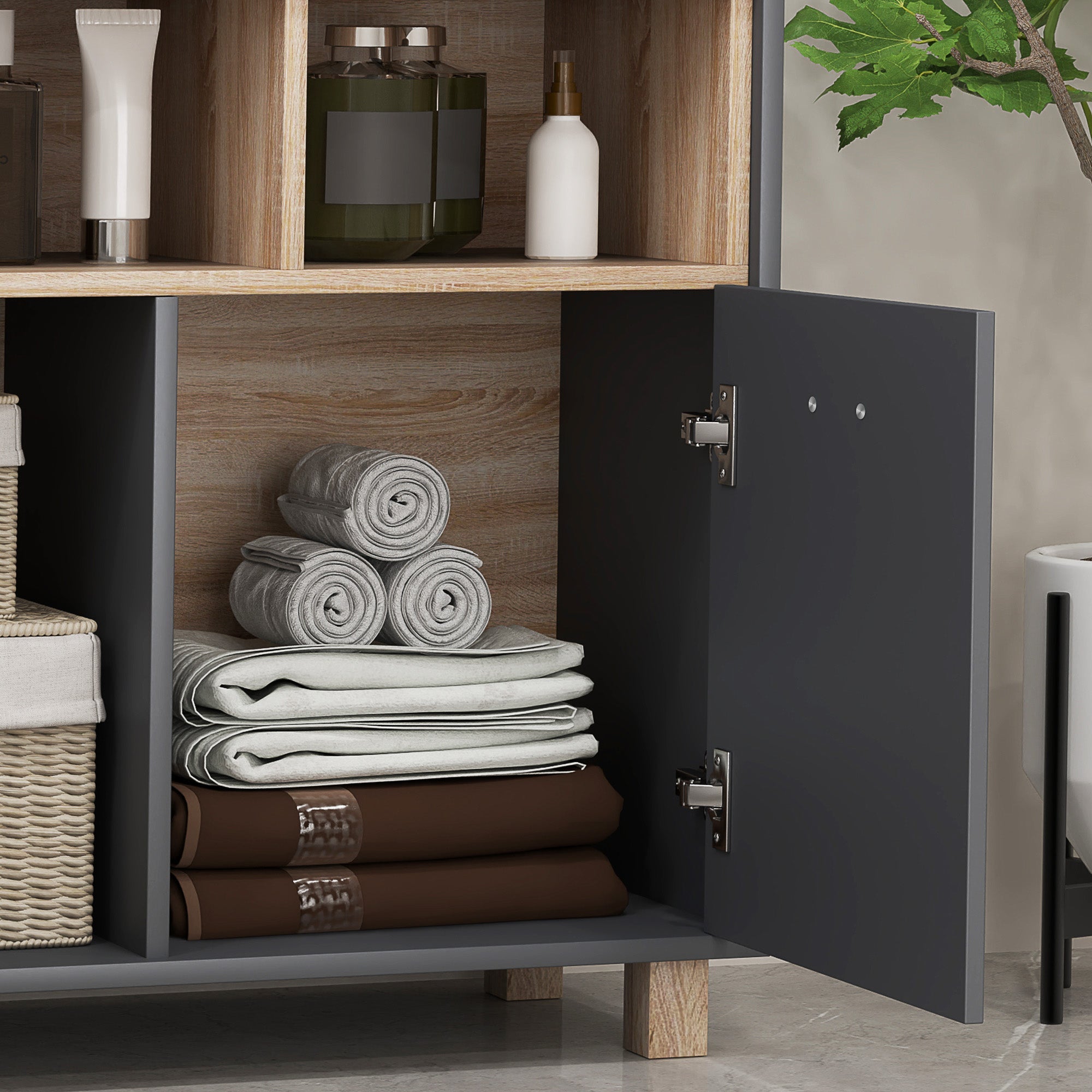 Mobile Bagno con Armadietto e Vani Aperti 80x35x70 cm Grigio