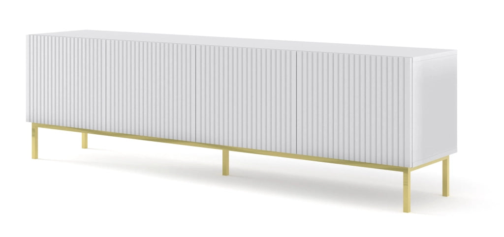 MOBILE RAVENNA B PORTA TV IN MDF RIVESTITO IN FOGLIO 4D 200 BIANCO OPACO STRUTTURA ORO